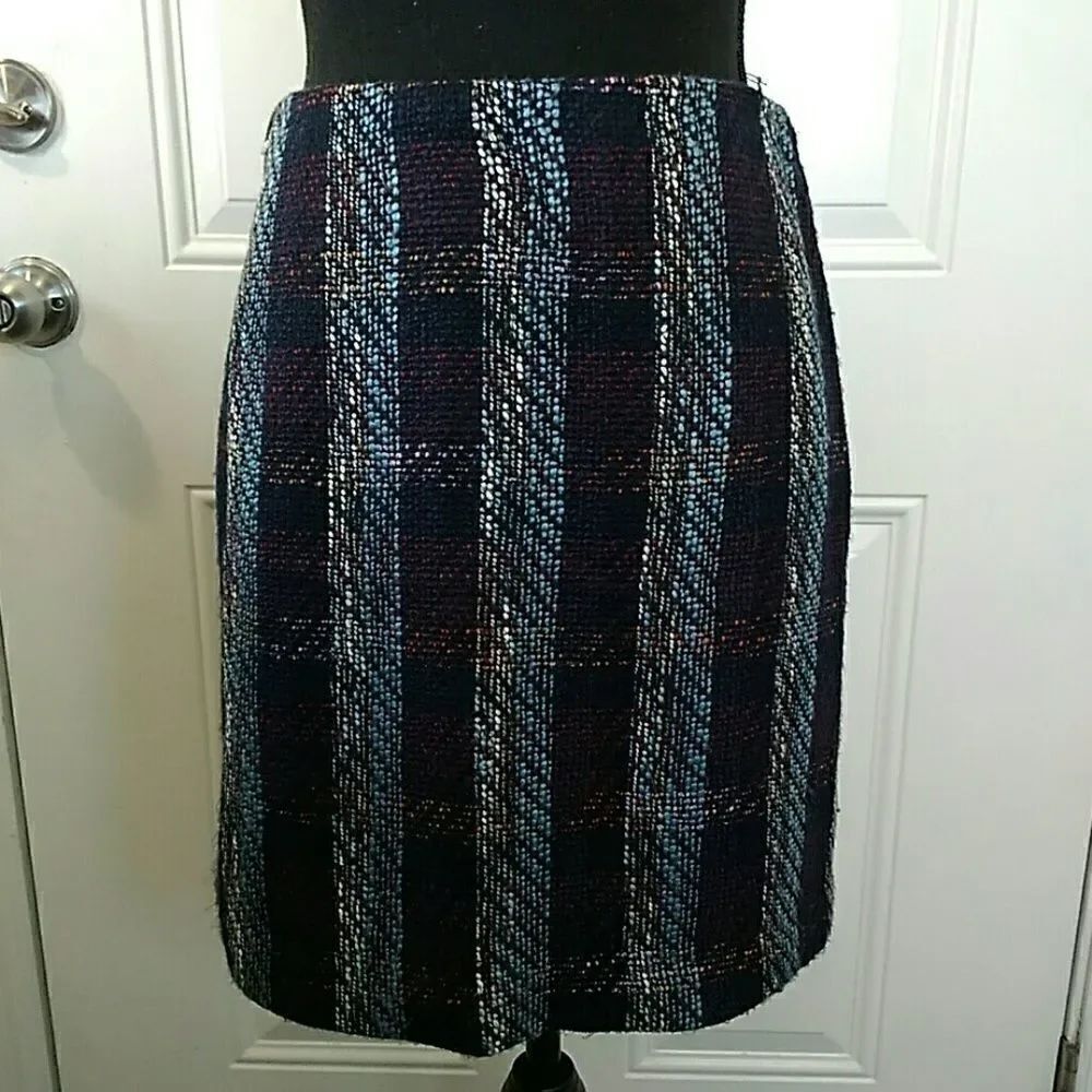 Loft plaid wool blend fully lined skirt